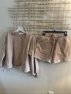 Neutral Beige Two-Piece Set - Jacket & Drawstring Shorts